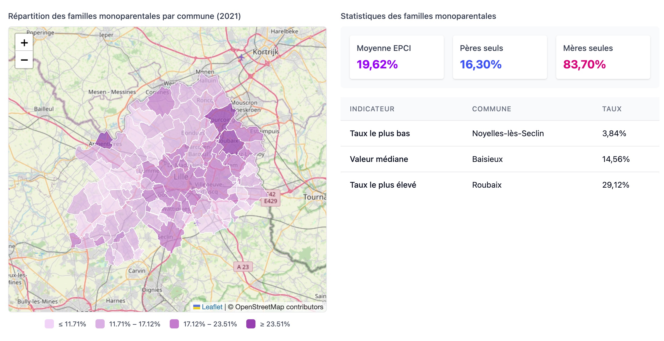 Carte interactive des familles monoparentales